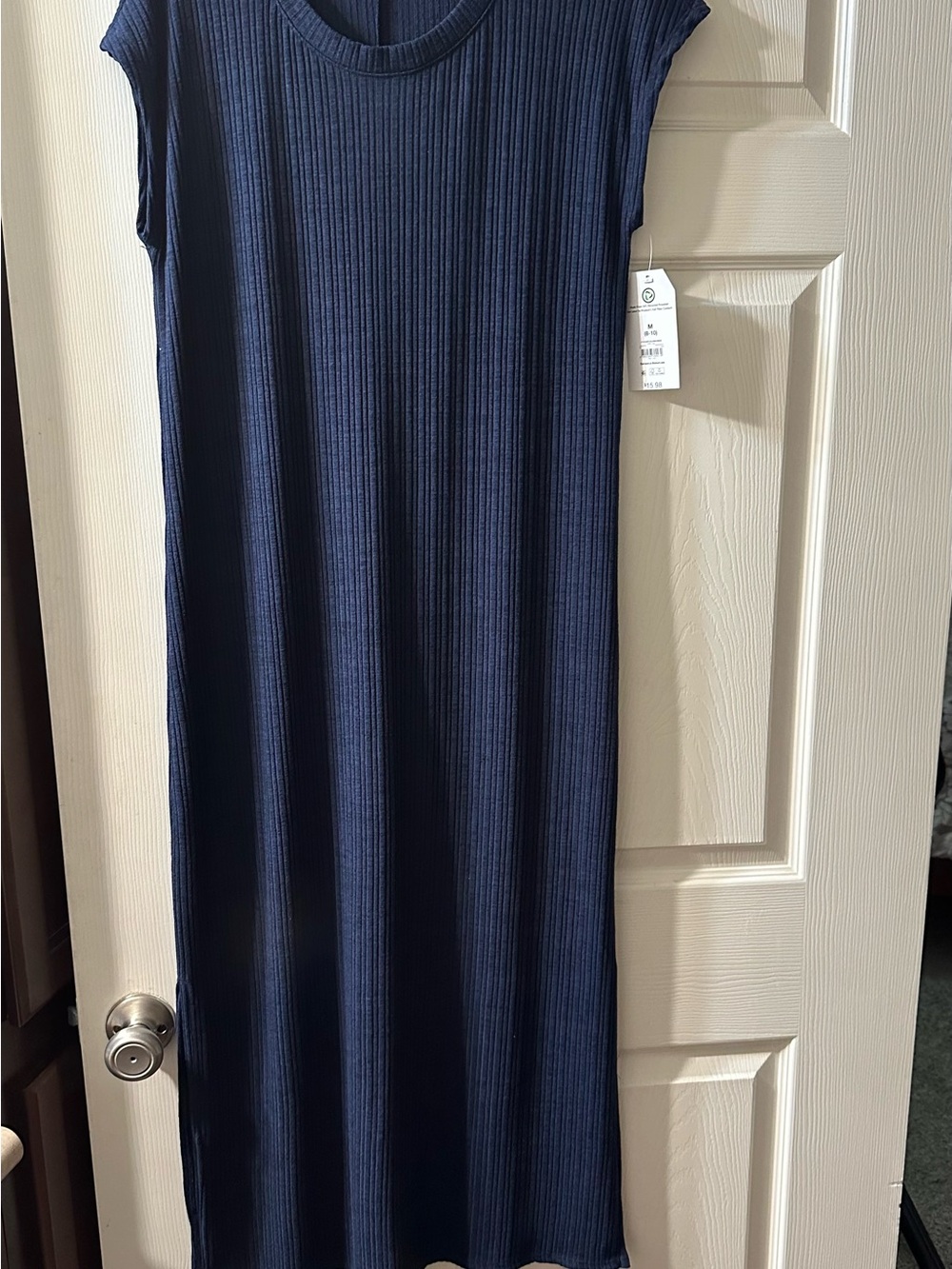 Time and Tru Navy Ribbed Sleeveless Midi Dress